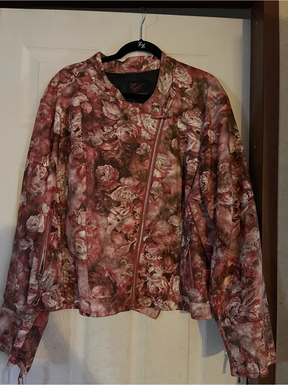 Love, Carson by Carson Kressley Floral Faux Leather Moto Jacket 3X